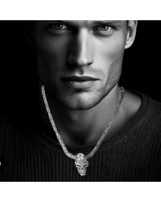 Tg-Jewellery by Tamara Gervasio Metallic Skull Japonese Sign Power Flat Byzantine Chain for men