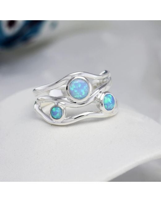 Isla Silver Blue Three Fire Opal Gemstone Ring