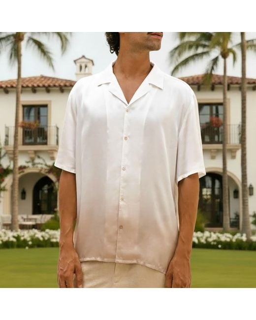 ORIGIN OF HEARTS White Neutrals Solaya Hand-Dyed Satin Resort Shirt for men