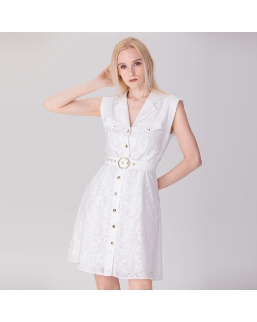 Smart and Joy White Floral Organza Safari Style Dress
