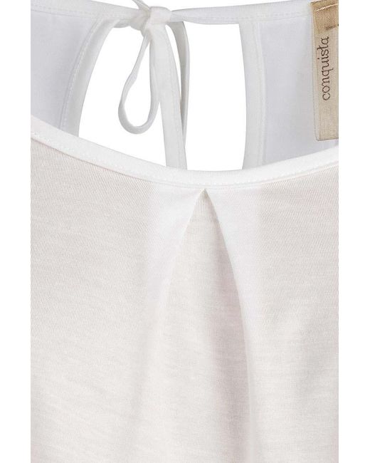 Conquista White Round Neck Sleeveless Top