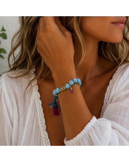 Persia Dona Jewelry Blue Hand Painted X Tassel Bracelet