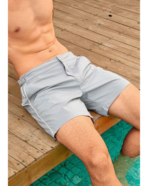 Vayla Gray Long Length Light Plain Swim Shorts With Contrast Piping for men