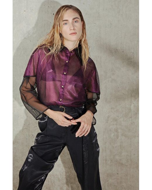 Monzlapur New York Purple Mesh Silk Organza Shirt