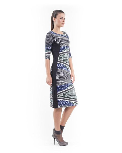 Conquista Blue Print & Panel Stretch Dress