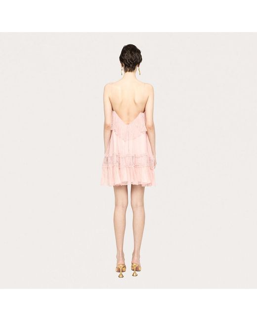 Nissa Pink Lace Detail Silk Dress