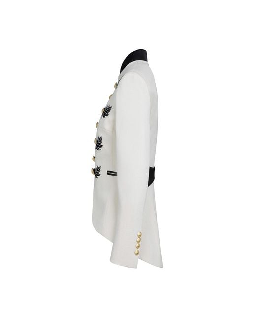 The Extreme Collection White Embroidered Premium Linen Ecru Blazer Renata Love