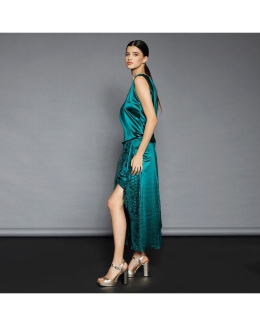Silvia Serban Green Midi Laser Cut Paneled Skirt