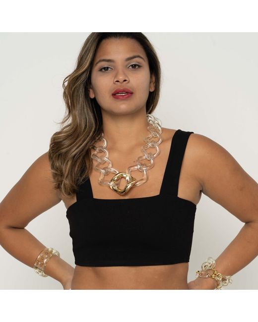 Gold & Honey Metallic Clear And Oversized Twisted Link Necklace
