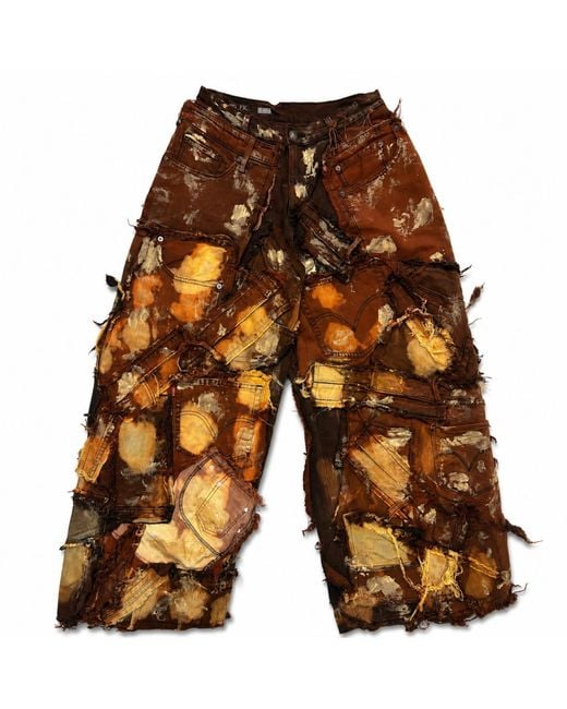 Zasta Studio Brown Wearable Ruins Shredded Wide Leg Colored Denim Pants E