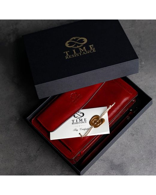 Time Resistance Red Leather Clutch Purse for men