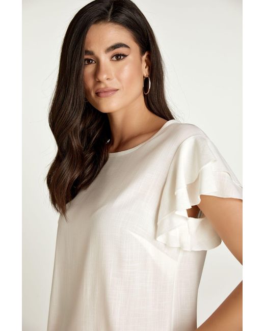 Conquista White Neutrals Frill Detail Ecru Top