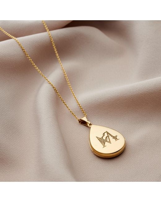 Posh Totty Designs Metallic Yellow Gold Plated Floral Engraved Initial Droplet Locket Necklace