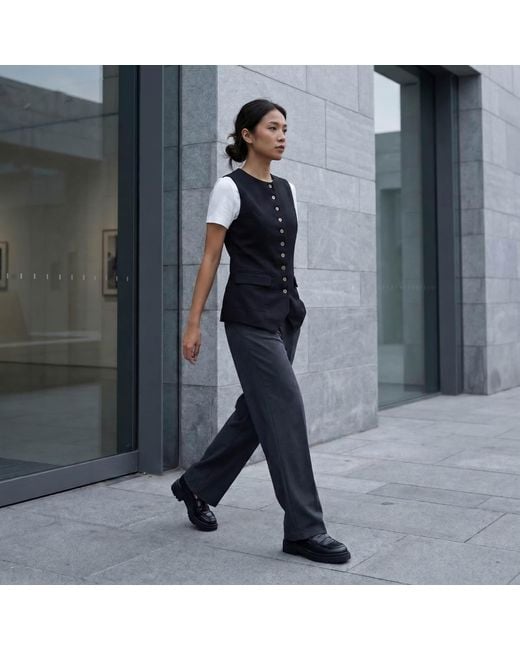 Modenaire Blue Longline Vest Structured Button Front