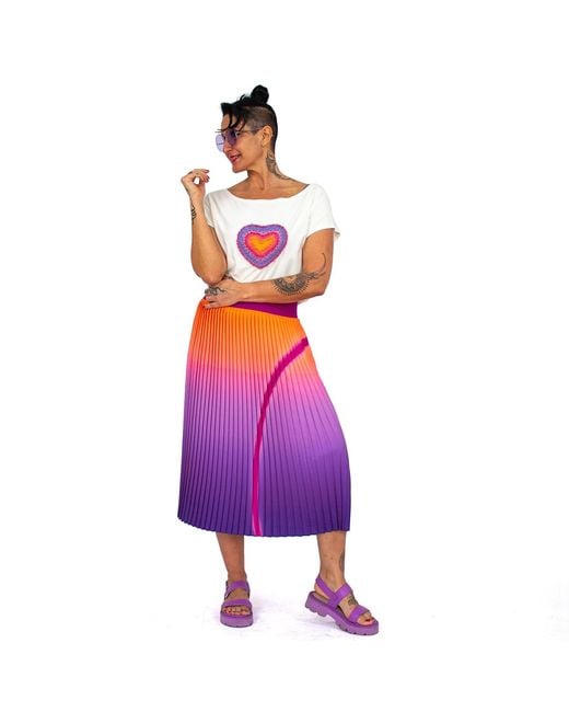 Lalipop Design Purple Midi Pleated Skirt With Ombre Abstract Print