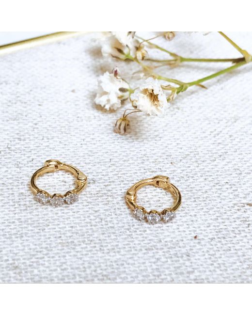 Zohreh Metallic Mini Diamond Trilogy Huggie Hoop Earring Pair 9K
