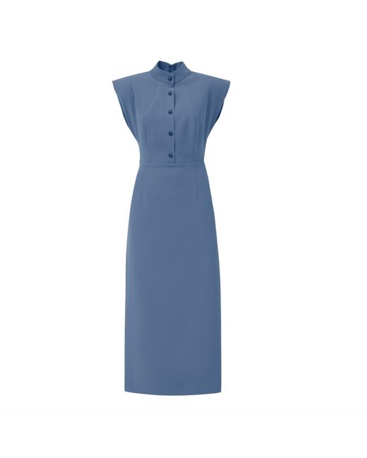 Julia Allert Blue Fitted Sheath Dress With Shoulder Pads Pale