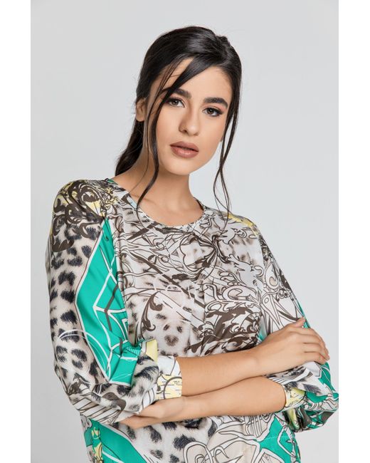 Conquista Multicolor Print Top With Bishop Sleeves