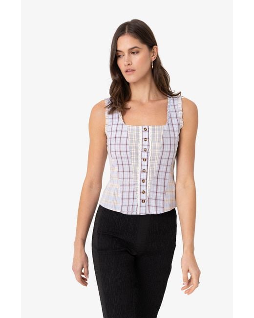 Amy Lynn Pink Brittany Multi Check Cotton Blend Frill Top