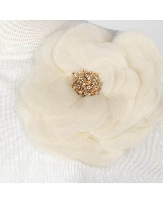 House of Laines London White Neutrals Laines Couture Embellished Cream Corsage Knitted Roll Neck Jumper