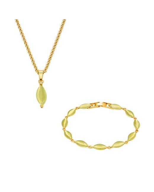 Uchi and Soto Metallic Nekomeishi Cats Eye Pendant Necklace + Bracelet Bundle
