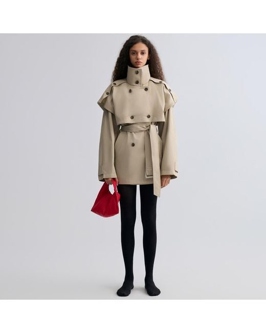 FRONT ROW SHOP Natural Neutrals Cape Trench Jacket