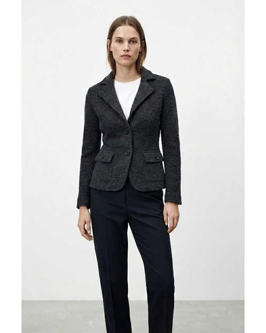 Conquista Black Charcoal Textured Tailored Blazer With Classic Lapel