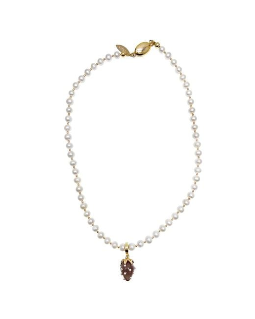 Farra Metallic Freshwater Pearls With Removable Strawberry Pendant Necklace