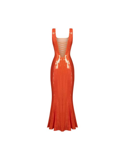Elsava Red Sequin Tie-Back Midi Dress