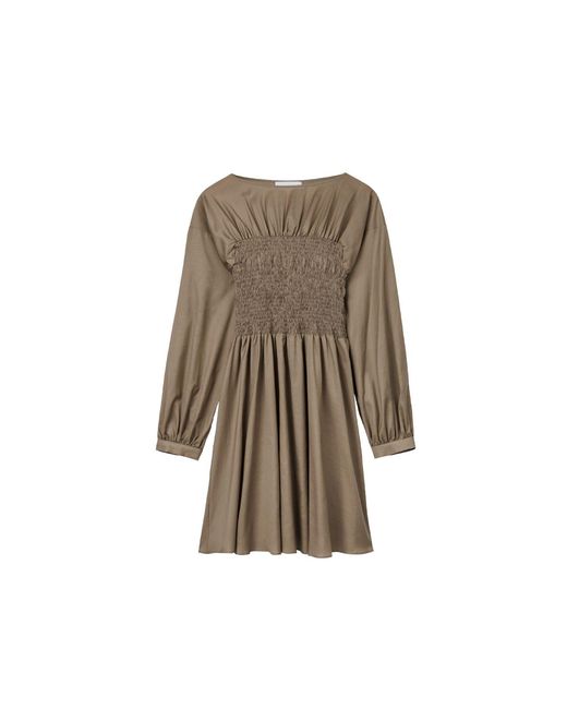 Dāl the Label Natural Smocked Cupro Mini Dress Taupe