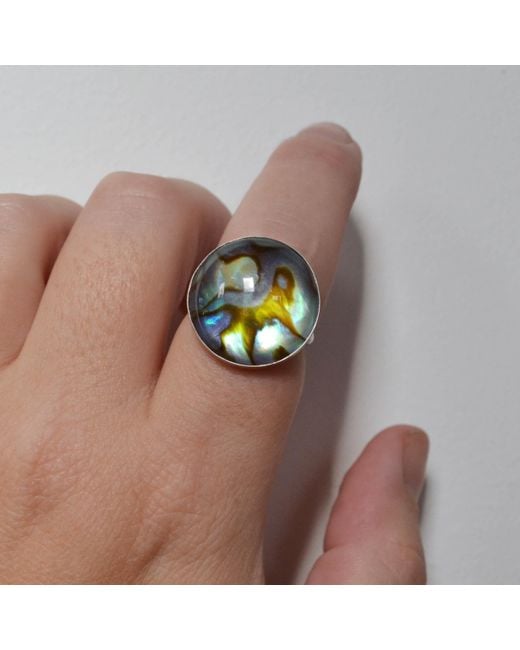 Glamrocks Jewelry Green Crystal Abalone Shell Sterling Ring
