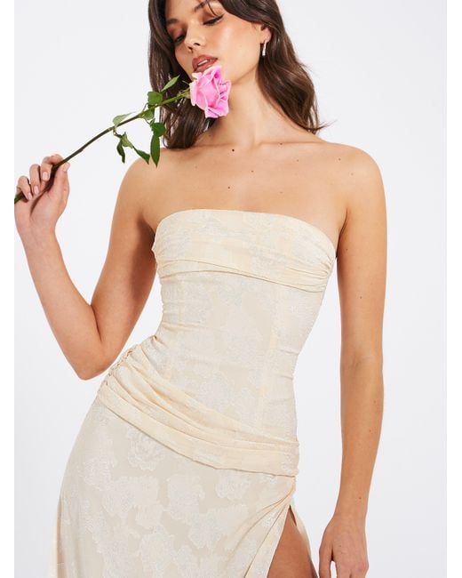 Miss Circle New York White Neutrals Xatia Off Jacquard Textured High Slit Maxi Dress