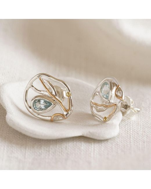 Isla Silver Metallic Handmade Topaz Flow Stud Earrings