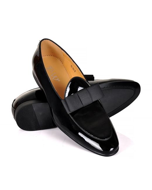 DAVID WEJ Black Bradford Patent Belgian Bowtie Loafers – for men