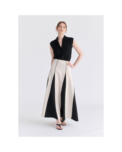Paisie Multicolor Neutrals Contrast Details Maxi Skirt