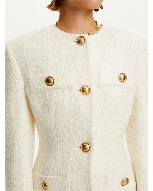 Nocturne White Tweed Jacket With Button Detail