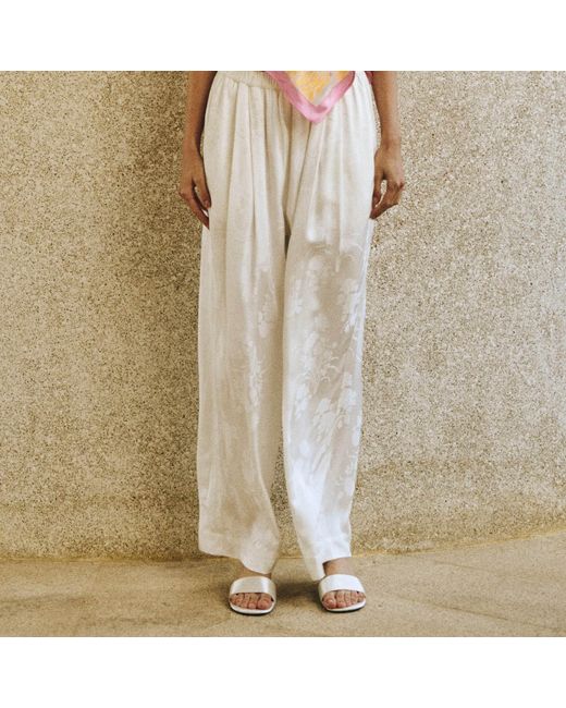 Lost Pattern White Beach Blossom Wide-Leg Pants