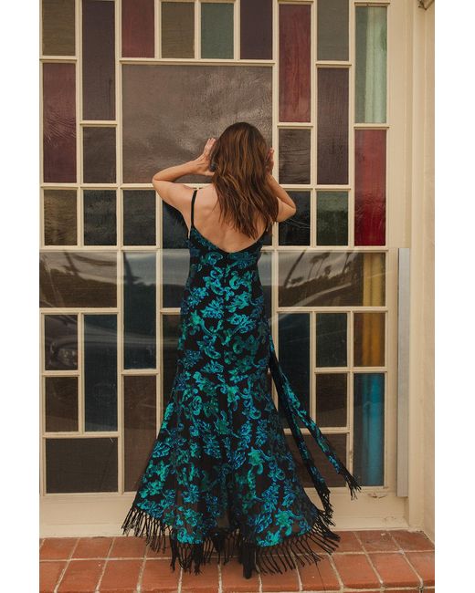 Jennafer Grace Blue Absinthia Fringe Faux Wrap Dress
