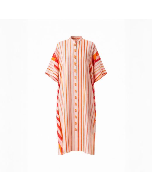 Haris Cotton Pink Button-Down Embroidered Cotton Kaftan