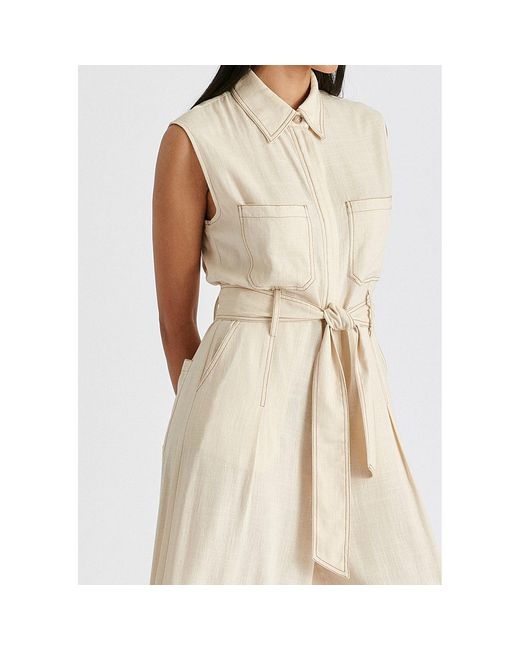 Paisie Natural Neutrals Linen Blend Jumpsuit With Stitch Details