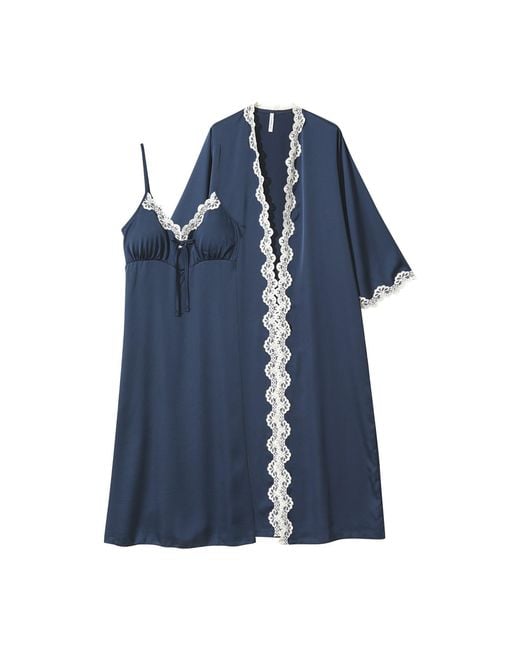 Luna Luz Blue Clara Silk-Satin Slip & Robe Set