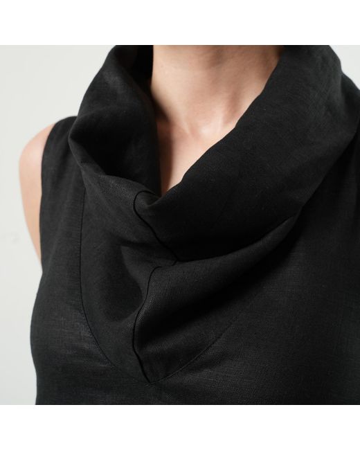 Metamorph Black Large Collar Linen Maxi Dress