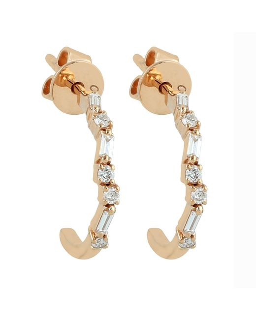 Artisan Metallic 18k Solid Rose Gold & Natural Baguette Diamond Hoop Stud Earrings Jewelry