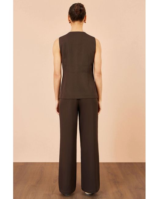 Yumi' Brown Long Line Button Waistcoat Top