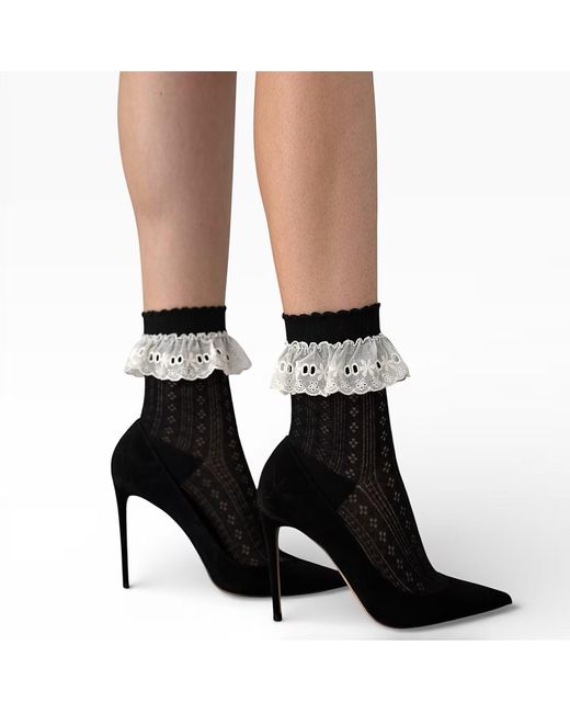 HIGH HEEL JUNGLE by KATHRYN EISMAN Brown Bobby Lace Frill Trim Cotton Bobby Socks
