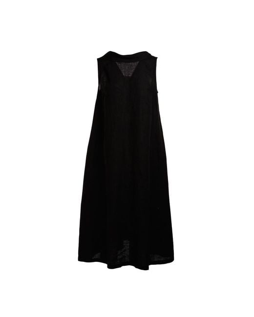 Haris Cotton Black Midi Back Tie Linen Dress