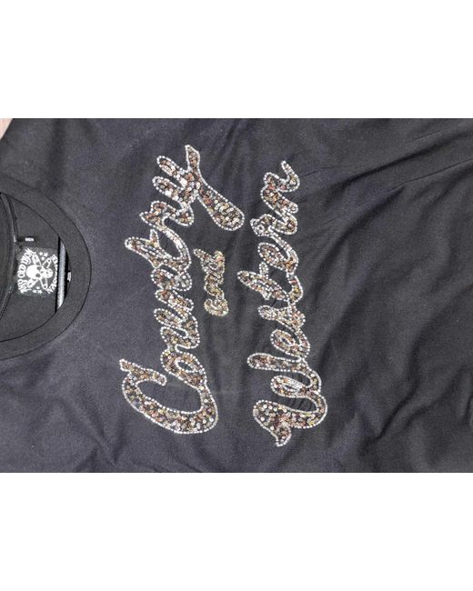 Any Old Iron Black Metallic Beaded Country & Western T-Shirt