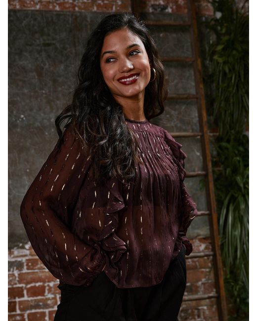 Rose & Nancy Brown Eva Chiffon Ruffle Blouse