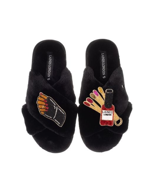 Laines London Blue Classic Laines Slippers With Cocoa Nail Tech Brooches