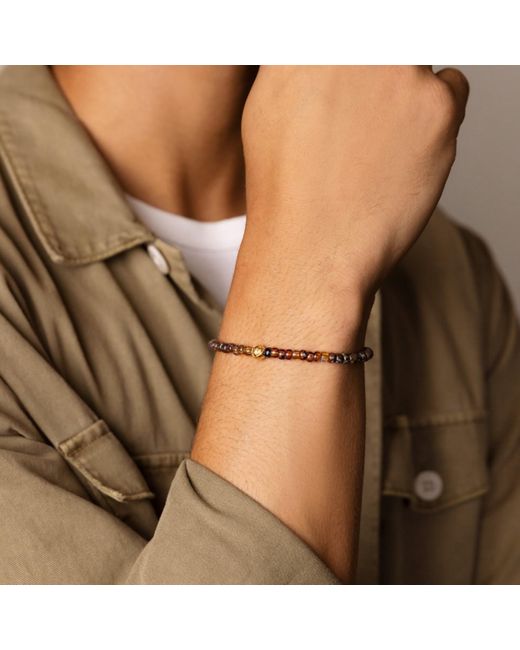 Nialaya Metallic Wristband With Amber Japanese Miyuki Beads for men